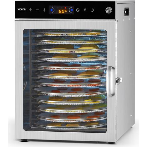 Déshydrateur alimentaire rotatif, 12 plateaux en acier inox, séchoir électrique aliments 800 W, température réglable, minuterie 24 h, pour viande, fruits, légumes, herbes, friandises pour chiens (1/5)