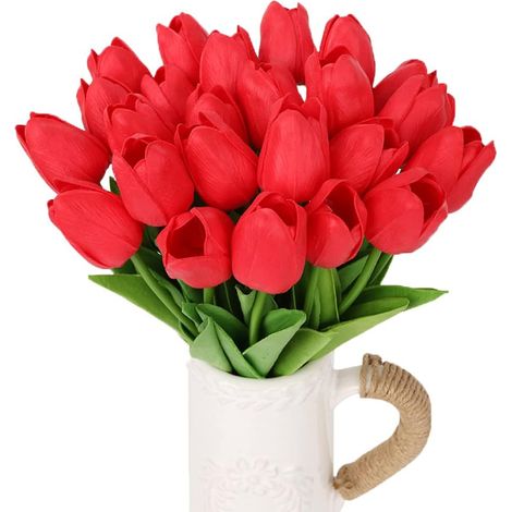 Tulipe Artificielle - 34 cm - Pétales en Polyuréthane PU - Tige Flexible avec Fil d'Acier - Lot de 24 (1/5)