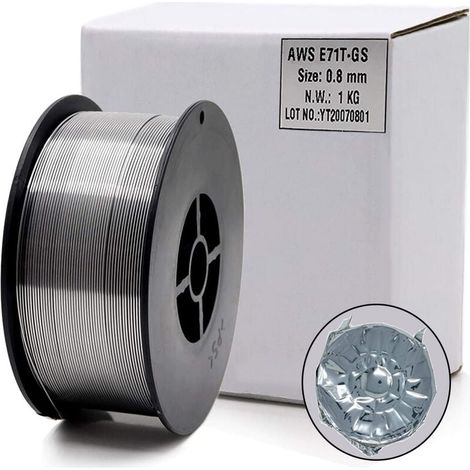 Bobine de Fil Fourre de Flux Sans Gaz Auto-blinde E71T-GS 0.8mm 1kg Pour le Soudage MIG Universel Pour Tous Azimuts (1/5)