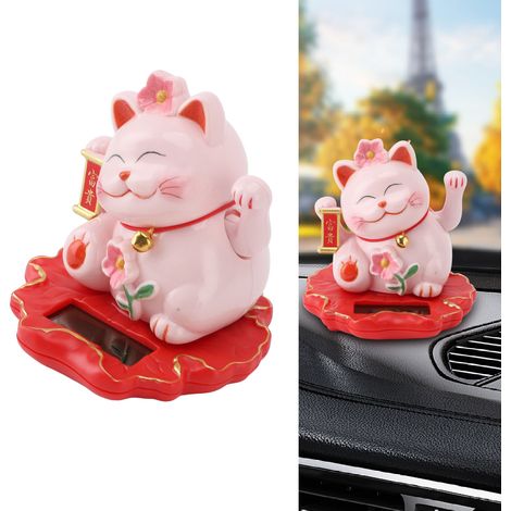 Chat Solaire Figurine 'Chat Fortune' en ABS Rose - Actionnement Lumière Induction (1/5)
