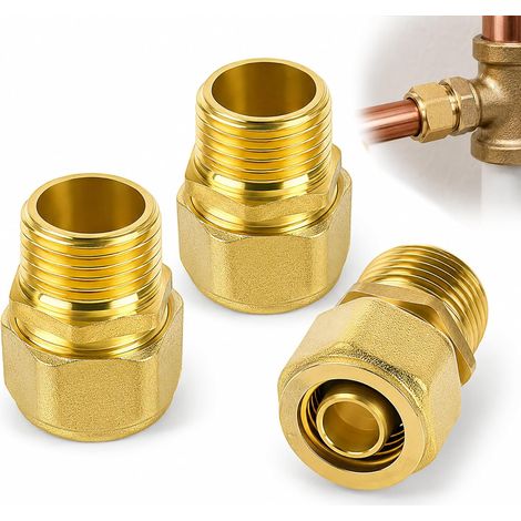 3PCS Raccords à Vis pour Tuyaux 16 mm x 1/2", Raccord Laiton à Compression pour Tuyaux Multicouche, Raccord Plomberie Cuivre pour Eau Potable et Chauffage Central, Connecteur de Transition Durable (1/5)