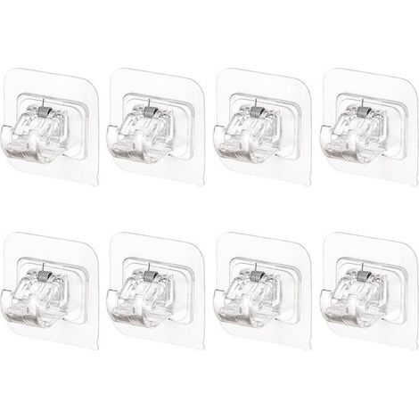 Lot de 8 supports de tringle autocollants – Transparents – Rideaux – Cuisine et salle de bain (1/5)