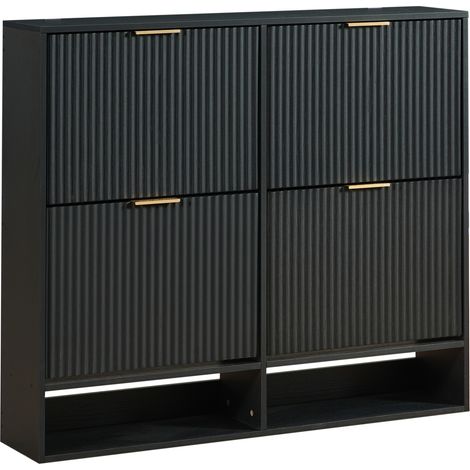 Scarpiera stretta nera 120 x 24 x 102 cm con frontale scanalato e antiribaltamento (1/5)