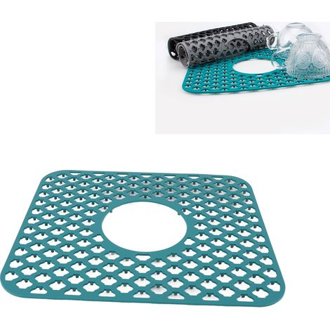 Tapis d'évier en silicone avec fond perforé, résistant aux rayures, multifonctionnel, antidérapant, vert. (1/5)