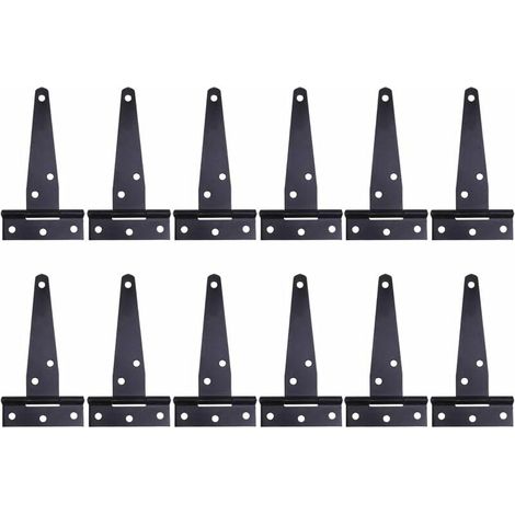 12 cerniere a T laccate nere da 4 pollici, cerniere a T per impieghi gravosi, cerniere per porte in legno, cerniere per porte in ferro e metallo antiruggine con viti per porte da fienile, 100 mm (1/4)