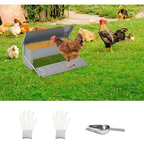 Jiubiaz Mangiatoia automatica per galline 5 kg in acciaio zincato con pedale, guanti e paletta (1/5)