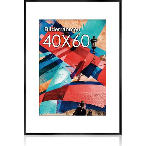 Cadre Photo 40x60 cm Aluminium Noir Cadre Affiche Fine avec Passe-Partout Papier 30x50 cm et Verre Plexi Incassable Cadre pour Poster à Suspendre (1/5)