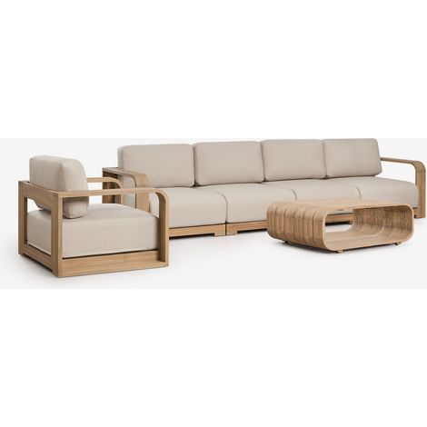 Conjunto de jardín con sofá modular de 4 piezas con reposabrazos, sillón y mesa de centro en madera de acacia Brivori SKLUM (1/5)
