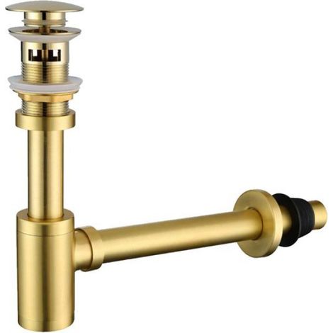 Siphon avec bonde et trop-plein pour lavabo - Laiton or brossé anti-odeur (1/4)