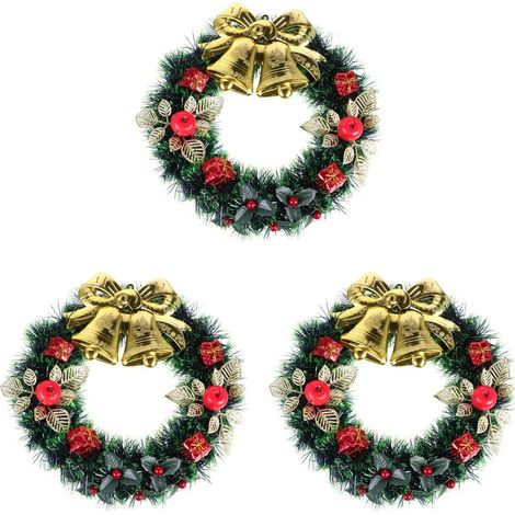 3 Pièces Couronne de Noël avec Cloche Décoration de Porte Festive Ornements de Noël Accessoire de Fête Assortiment de Couleurs