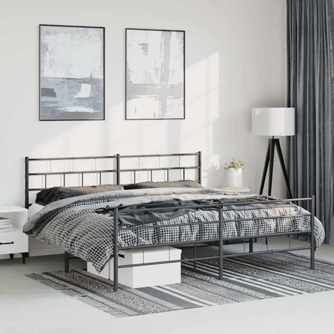 vidaXL Metal Bed Frame without Mattress with Footboard Black 183x213cm (1/5)