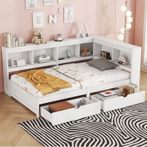Bett 90x200 mit Schubladen USB und Ablagen HAVRYA (1/5)