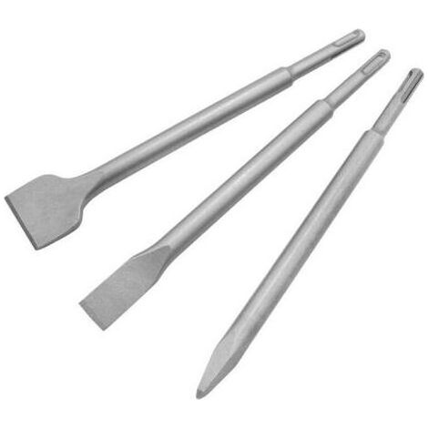 Ahlsen Burin 3 pièces SDS plus (pour béton et maçonnerie, accessoires marteau burineur) jeu de trois pièces manche rond (14250 pointu plat 40 large) (1/5)