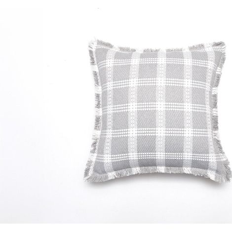 Coussin blanc et gris à carreaux 45x45 cm WARMY (1/2)
