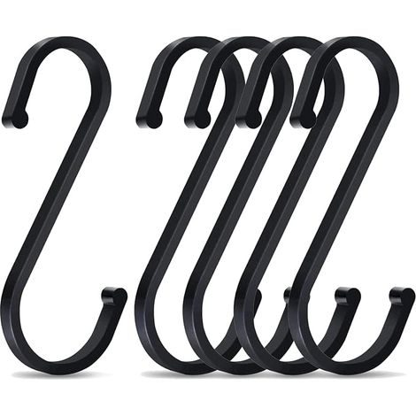5 Pièces Crochets en S, 85mm Forme de S Crochets en Aluminum, Crochet Multifonctions, pour Cuisine, Salle de Bain(Noir) (1/5)