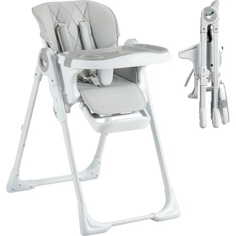Chaise Haute Bébé Pliable - Hauteur réglable - avec harnais 5 points-Assise Confortable,de la naissance à 6 ans,Gris (1/5)