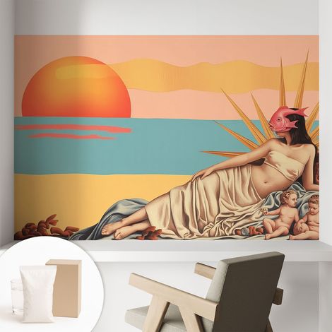 Carta Da Parati Non Tessuto - Con Colla Gratuita - Con Motivi Moderni - Design Elegante Per Pareti L'Occidente del Surrealismo 104x70 cm (1/5)