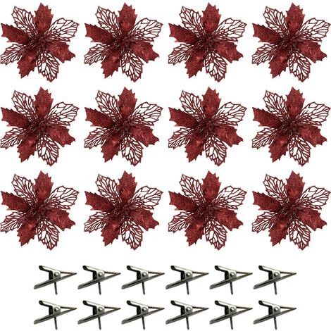 (Pack of 1) Octagonal Christmas tree ornament in the shape of a flower, openwork and glittery, covered in gold powder, 16 cm (1/5)