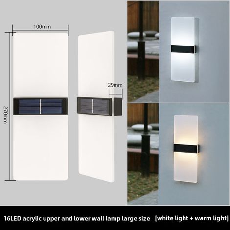 Wasserdichte Solar-Gartenleuchte für den Außenbereich, helle, doppelköpfige Acryl-Dekorationswandleuchte (16 LEDs, große Acryl-Wandleuchte [weißes + warmes Licht]) (1/5)