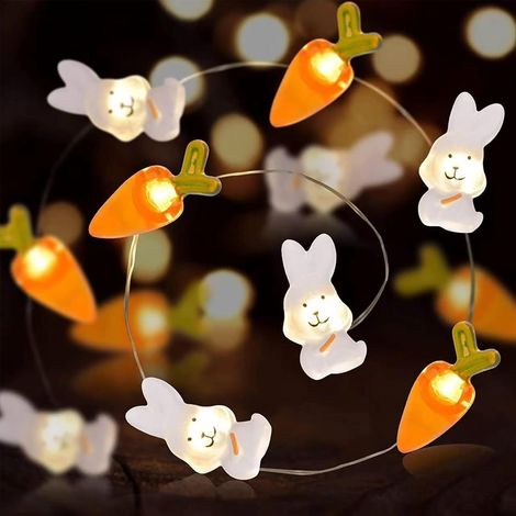 1 Guirlande lumineuse, 20 LED, motif lapins et carottes, 2 m, blanc chaud, intérieur et extérieur (1/5)
