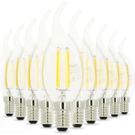 Lot de 10 Ampoules LED Flamme E14 4W filament Eq 40W Blanc chaud (1/4)