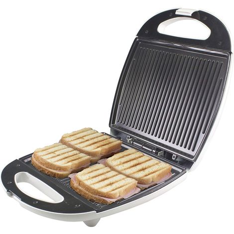 Beper Maxi Toast&Grill - Tostiera 4 Fette Grill, Sruttura esterna in bachelite, Piastre grill Maxi antiaderenti di 28 x 21cm, 1300 W, Bianco (1/5)