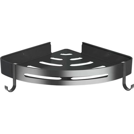 CSPARKV Etagère de Douche d'angle sans Perçage en Métal avec 2 Crochets pour Douche Support Antirouille Autocollant pour Articles de Salle de Bains 2 Pièces (Noir) (1/3)