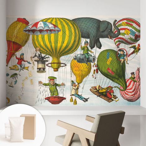 Papier peint intissé décoratif pour salon chambre et cuisine Facile à poser avec colle Voyage en montgolfière 104x70 cm (1/5)