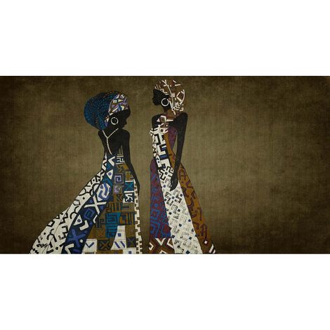 Papier peint panoramique ethnique ocre doré | Tapisserie panoramique salon avec femmes | Papier peint panoramique motif africain idéal couloir - 270 x 500 cm (5 pièces) (1/2)