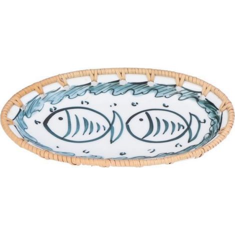 Assiette à fruits ovale en rotin et céramique, idéale pour les mariages, les banquets et les anniversaires, bleu foncé (1/5)