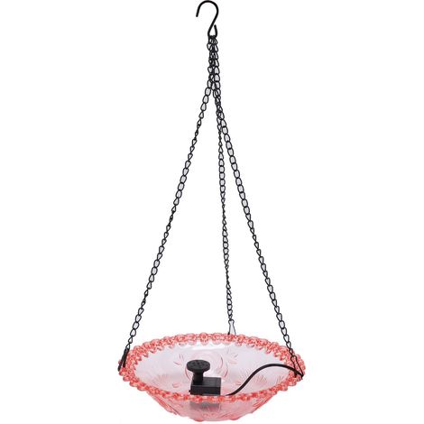 Fontaine à oiseaux d'extérieur en plastique, suspendue, alimentée par USB, pour colibris, idéale pour le jardin, la cour, la terrasse ou la pelouse (rose). (1/5)