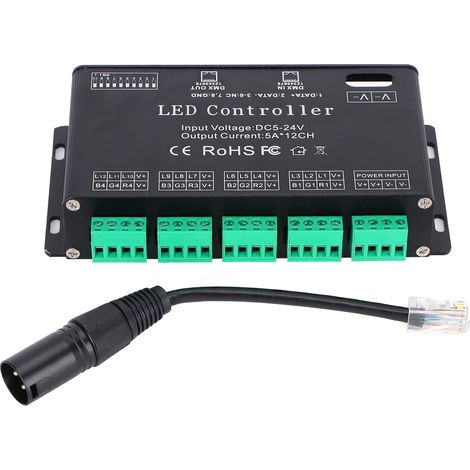 Contrôleur DMX512 12 Canaux pour Bandes LED RGB, Décodeur Constant DMX, Alimentation DC5-24V (1/5)