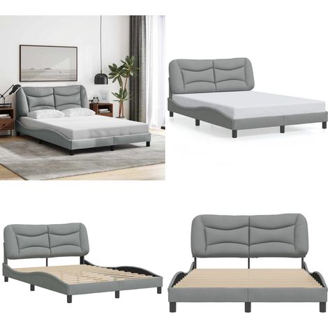 Cadre de lit sans matelas gris clair 140x190 cm tissu - Lit Plateforme - Lit Double - Cadre De Lit Design - Lit Avec Têtière - Literie - Home & Living (1/5)