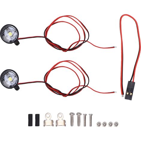 Phares LED pour voiture RC - Supports métalliques réglables, lumière blanche ronde 15mm, compatible 3.7V-7.4V (1/5)