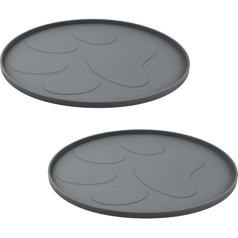 Tapis de gamelle pour chien, 2 tapis ronds, faciles à nettoyer, antidérapants, en silicone (27,5 × 27,5 × 1 cm, gris) (1/5)