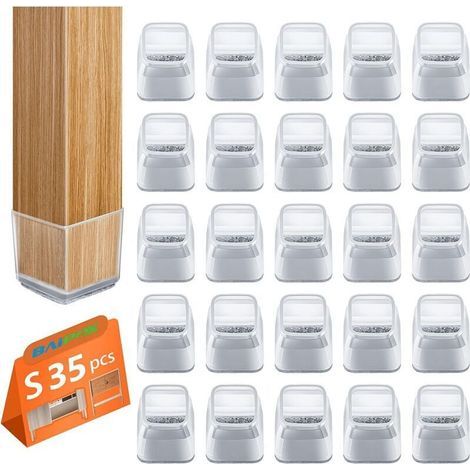 35pcs Protection Pied de Chaise Carré, Patin de Chaise,Protections de Sol en Silicone Transparent pour Sols en Bois Dur et Carrelage (1/5)