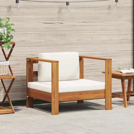 vidaXL Chaise de jardin avec coussin Crème Bois d'acacia solide (1/5)