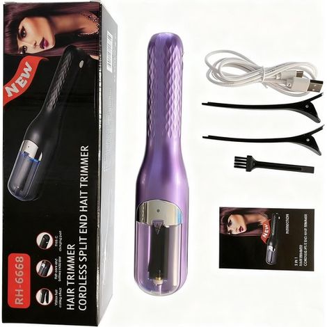 Tondeuse à pointes fourchues sans fil, coupe-fourches pour cheveux secs, abîmés, cassants, bouclés et crépus, appareil de soin capillaire rechargeable, violet (1/5)