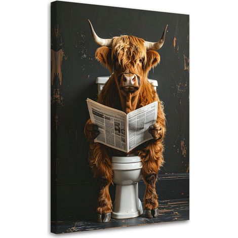Cuadro sobre Lienzo, Vaca escocesa leyendo el periódico negro y dorado, 20x30 (1/5)
