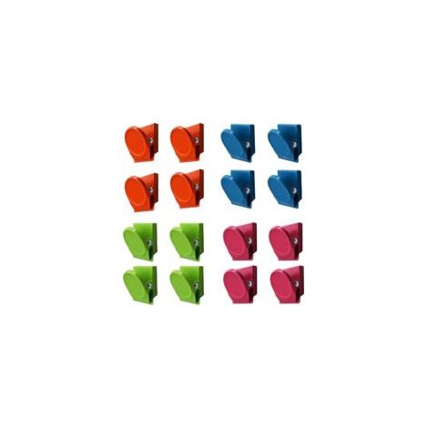 Houhence – Paquete de 16 clips magnéticos de metal – Imanes inoxidables para refrigerador y pizarra blanca – 4 colores surtidos para oficina y escuela - Crezuo