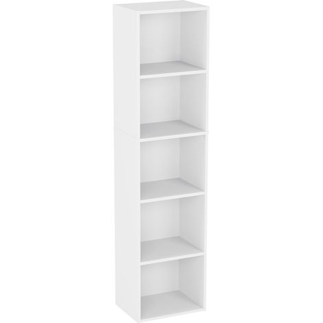 Bibliothèque à 5 étagères, Bois Blanc, Meuble pour Bureau, Salle de séjour ou Chambre (1/5)