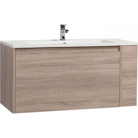 Le Quai Des Affaires – Meuble sous vasque avec vasque VESNA – Décor chêne blanchi – 1 tiroir – Dimensions L100xP46xH50 cm – Résine blanc brillant — vue 2