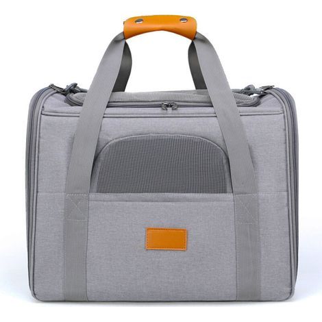 Sac Transport Chat Chien, Caisse de Transport Chat Respirant et Pliable Cage Transport Chat avec Matelas en Peluche Amovible + Bol (46 x32 x36 cm) (1/5)