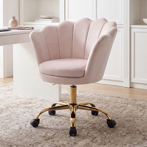 Wahson Sedia da Scrivania in Velluto con con Gambe in Metallo, Sedia da Ufficio Girevole Sedia in Altezza, Seduta Imbottita Regolabile, Rosa Chiaro (1/5)