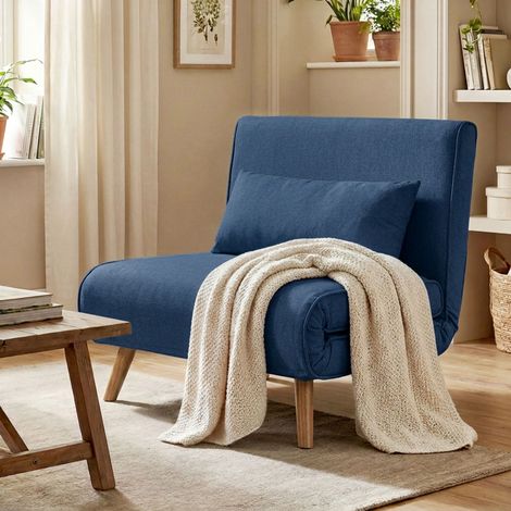 Sofá Cama Individual Plegable con Respaldo Ajustable 5 Posiciones Sillón Cama Tapizado con Cojín 72x75x85 cm Azul