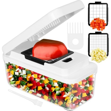 Multifunktionaler Gemüseschneider, Gemüsehobel mit austauschbaren Klingen, professionelle Küchenmandoline, manueller Zwiebelschneider für schnelles und gleichmäßiges Schneiden (1/5)