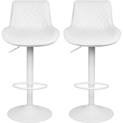 Lot de 2 tabourets de bar en treillis PU sergé tabouret de bar petite chaise de bar à carreaux tabouret de bar pivotant avec dossier et repose-pieds Convient pour cuisine, bar, hauteur réglable blanc (1/5)