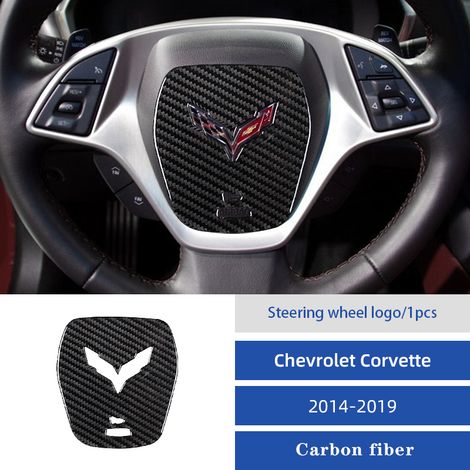 (C1) Autocollants de logo pour volant de voiture, garniture en fibre de carbone, accessoires intérieurs compatibles avec Chevrolet Corvette C7 2014-2019 (1/5)
