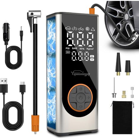 Compresseur à Air Portatif, Gonfleur Pneus Voiture sans Fil Batterie 6000 mAh, Pompe à Vélo avec Lampe Torche LED pour Voiture, Vélo, Moto et Ballons (1/5)