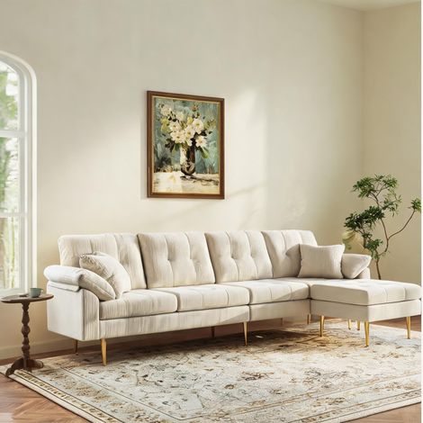 Sofa modulable 4 places en velours côtelé beige clair en corduroy (1/5)